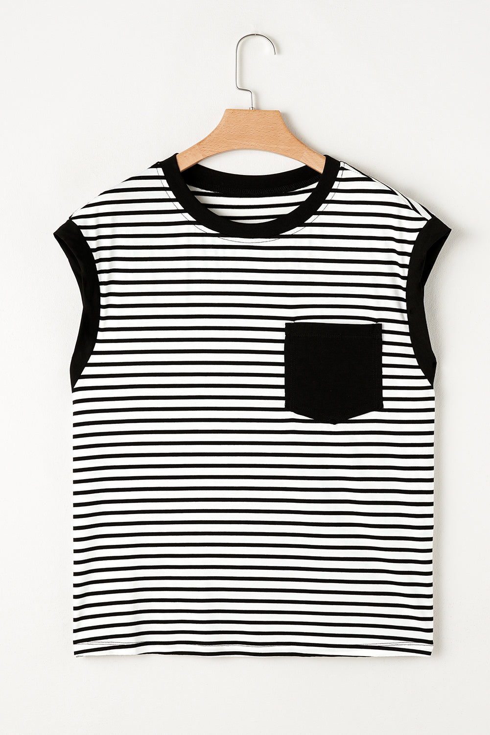 Red Stripe Chest Pocket Patch Round Neck Tank Top