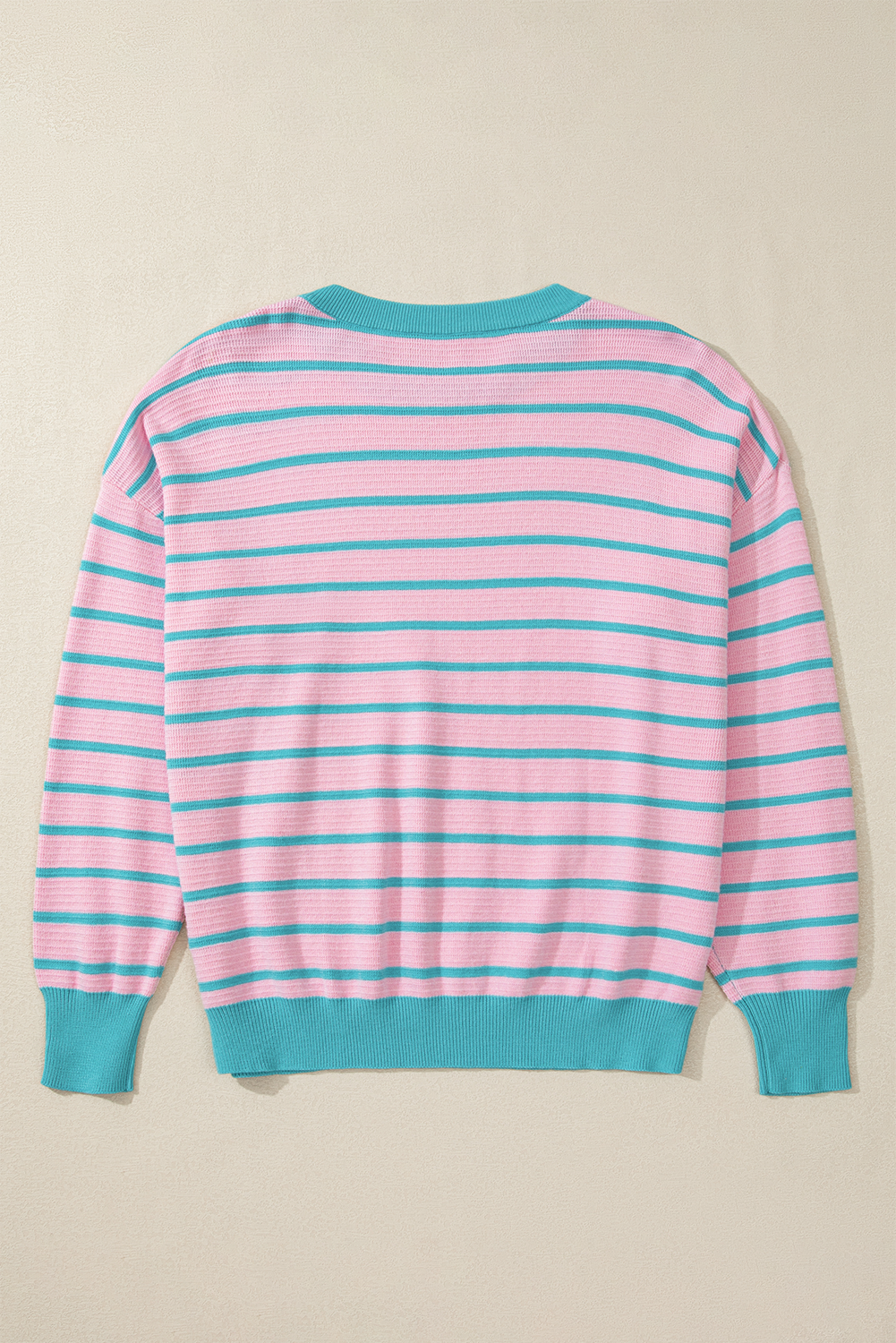 Orange Stripe Trimmed Round Neck Drop Shoulder Loose Sweater