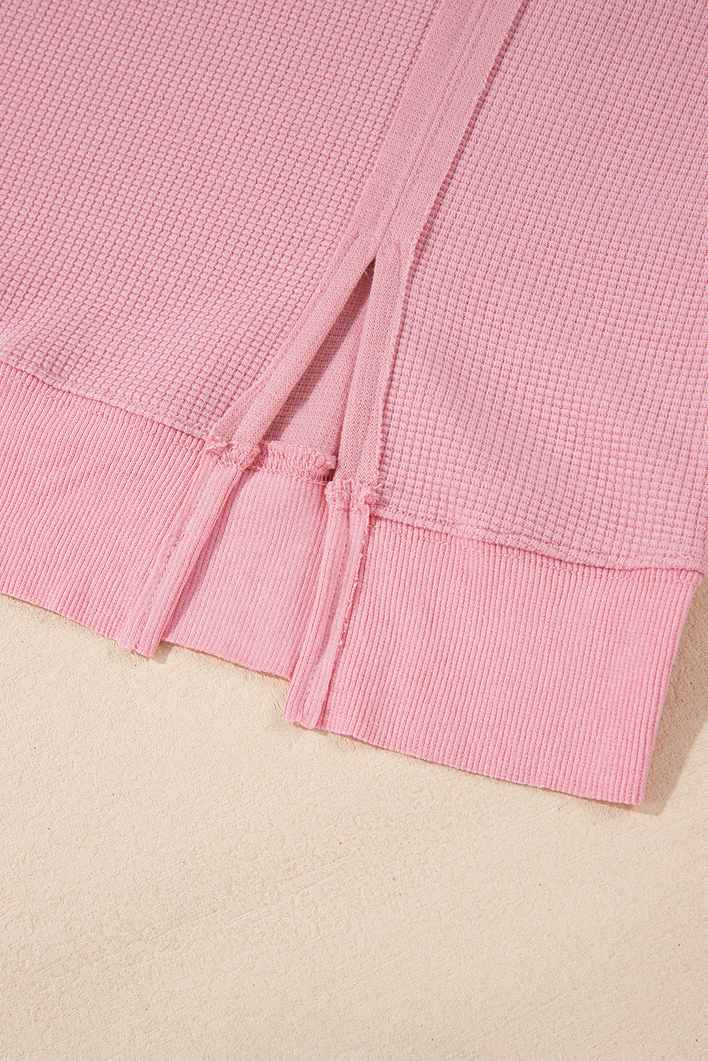 White Waffle knit Bishop Sleeve Split Oversized Top