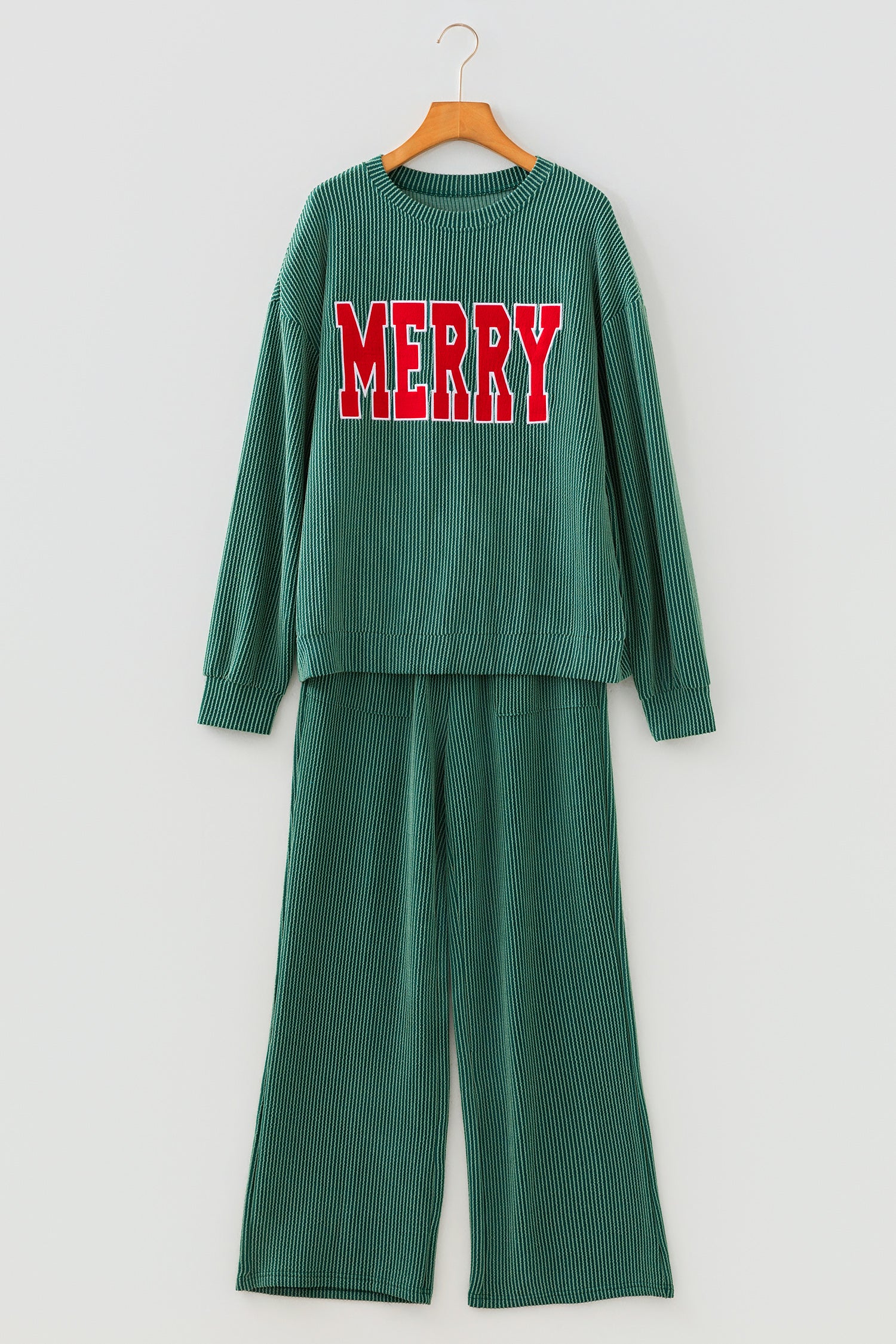 Black MERRY Corded Long Sleeve Top and Pockets Pants Set