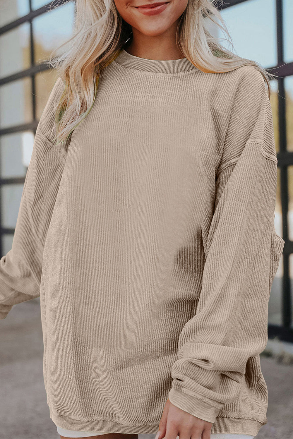 Grass Green Ribbed Corded Oversized Sweatshirt