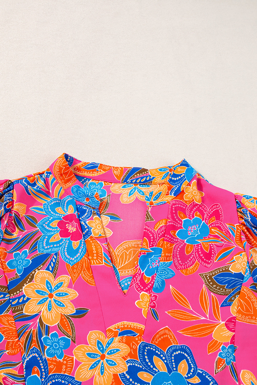 Pink Abstract Printed Puff Short Sleeve Tiered Loose Dress