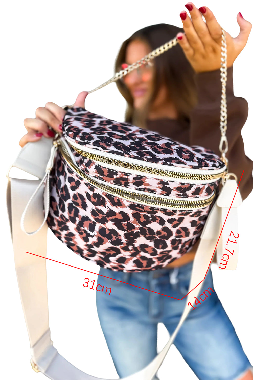 Color black Floral Printed Double Zip PU Leather Crossbody Bag