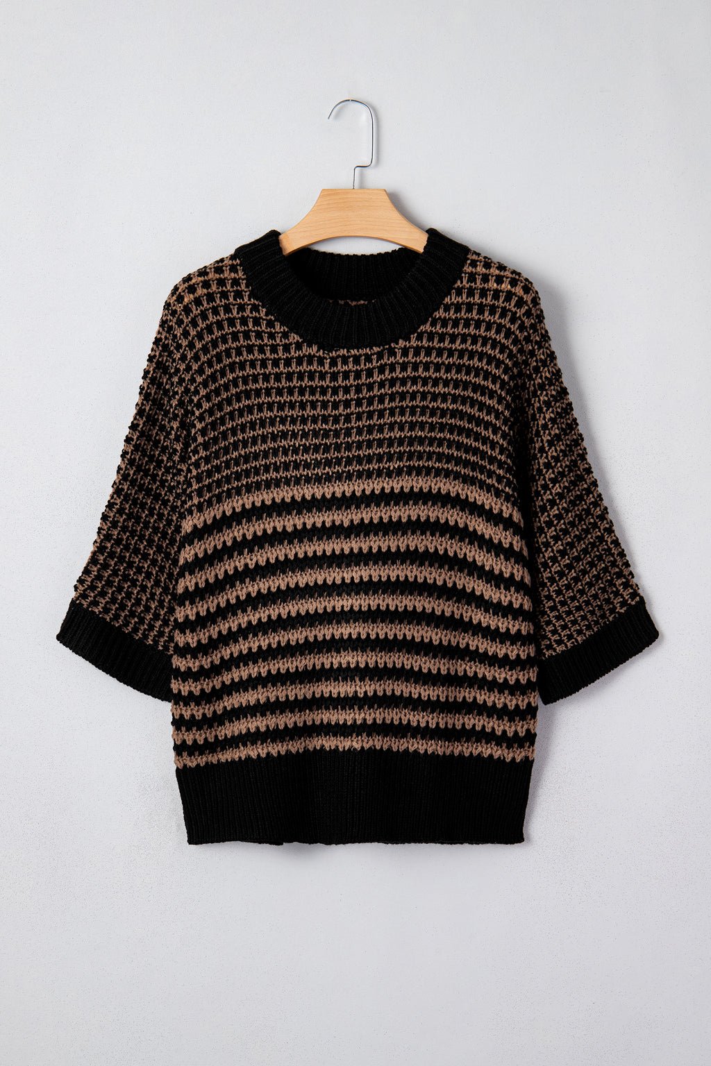 Black Stripe 3/4 Draped Sleeve Slouchy Sweater