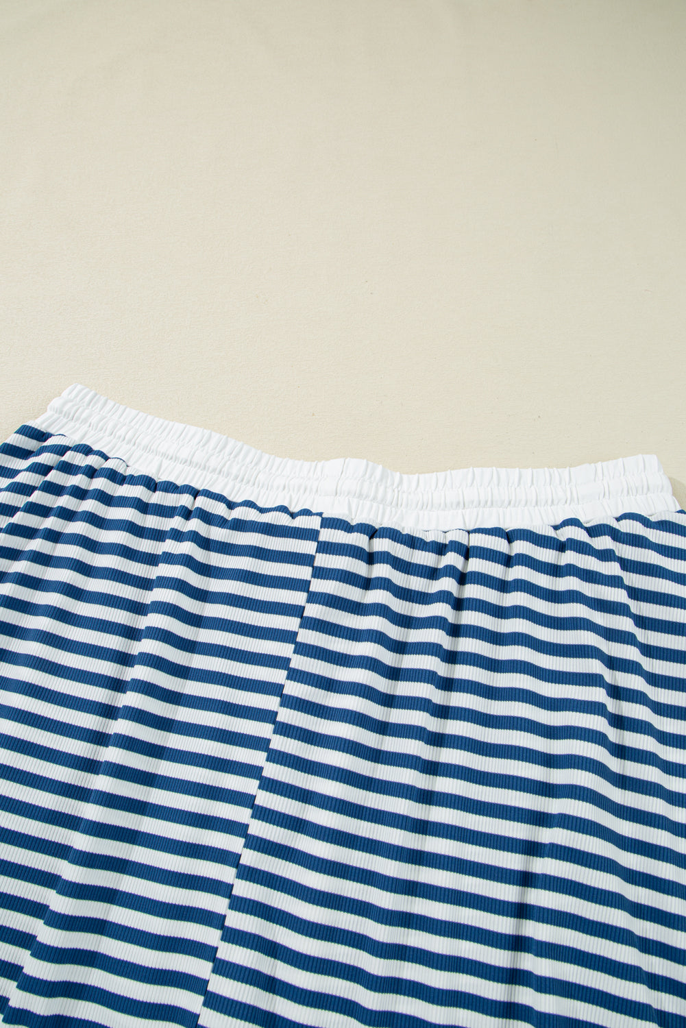 Blue Stripe Short Sleeve Collared V Neck Top Plus Size Short Set