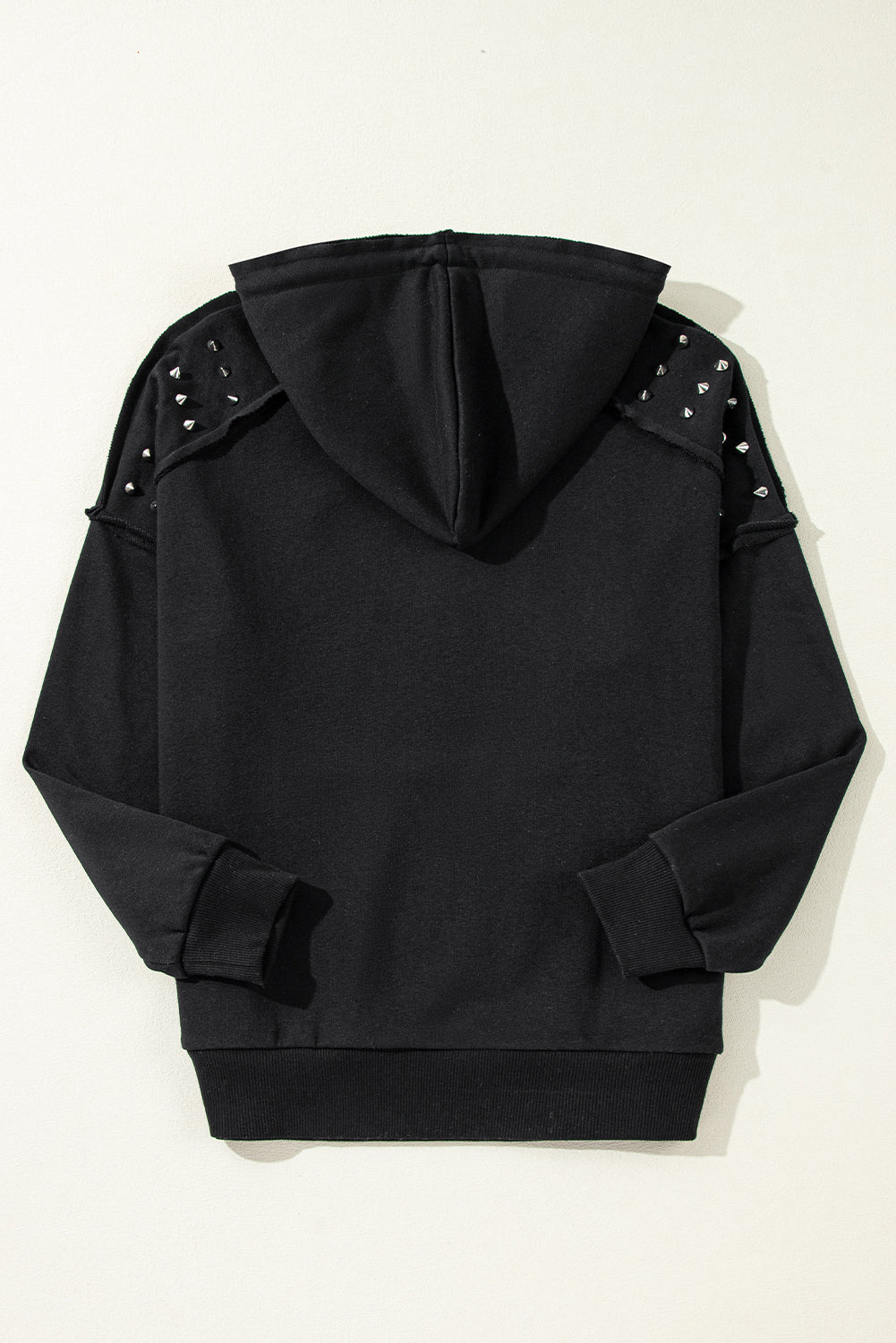 Fushia Solid Color Rivet Stud Raglan Sleeve Hoodie with Pocket
