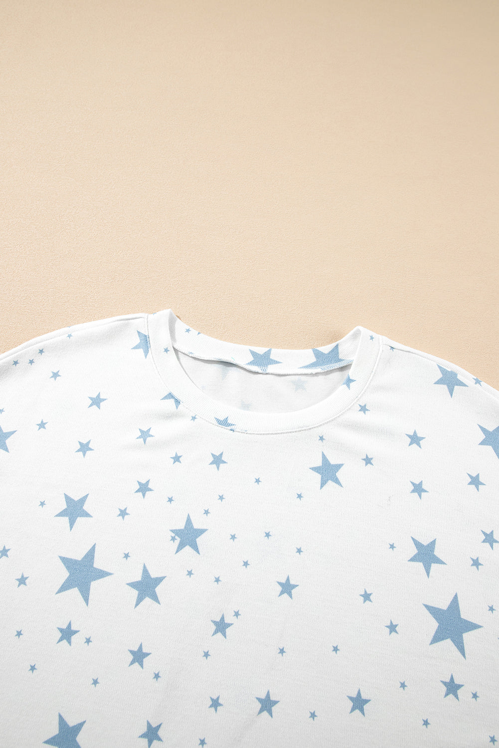Sky Blue Stars Print Drop Shoulder Oversized T Shirt with Slits