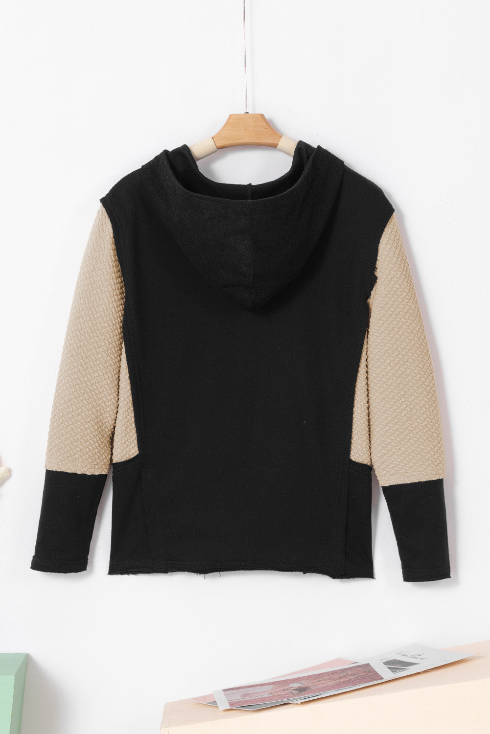 Chestnut Contrast Sleeves Patchwork Colorblock Hoodie