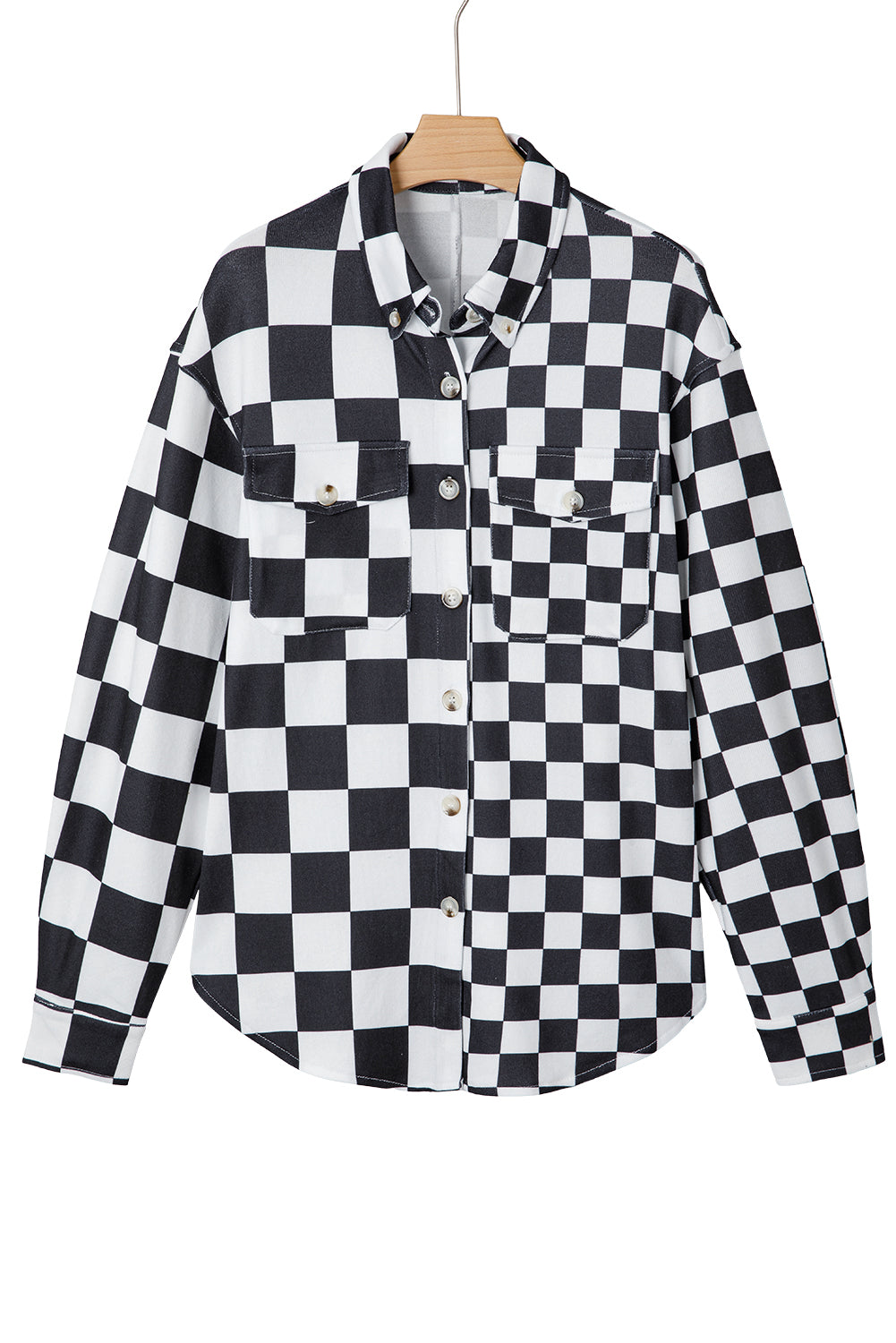 Khaki Checkerboard Flap Pocket Button Front Shacket