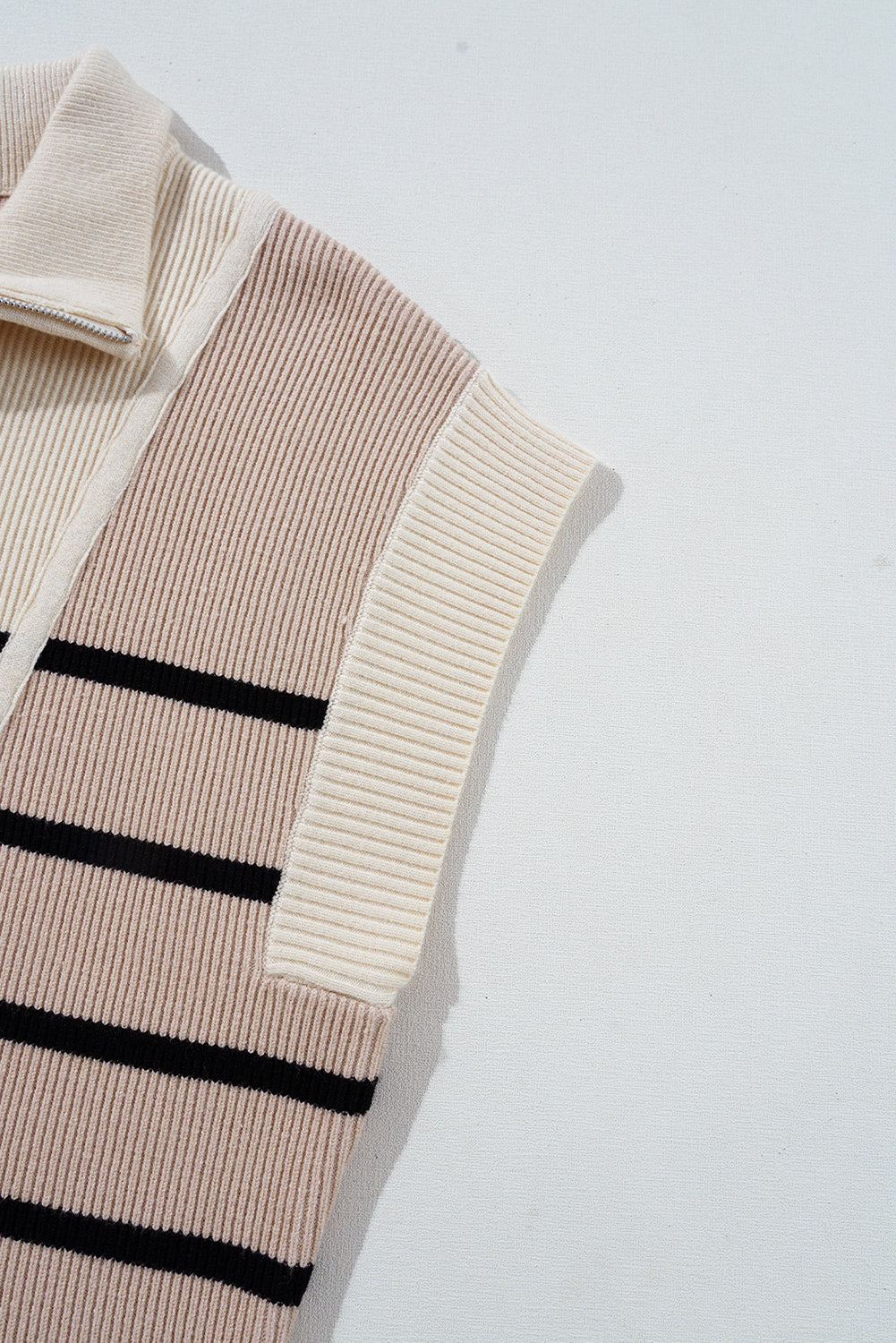 Sky Blue Stripe Colorblock Quarter Zip Collar Sweater Vest