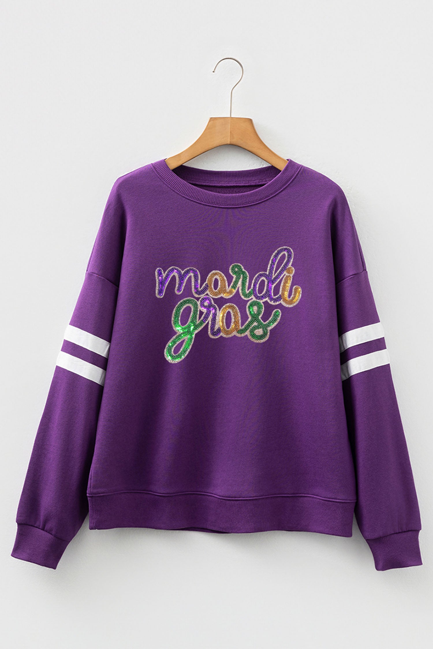 Black Sequin Mardi Crown Dropped Shoulder Varsity Sweatshirt
