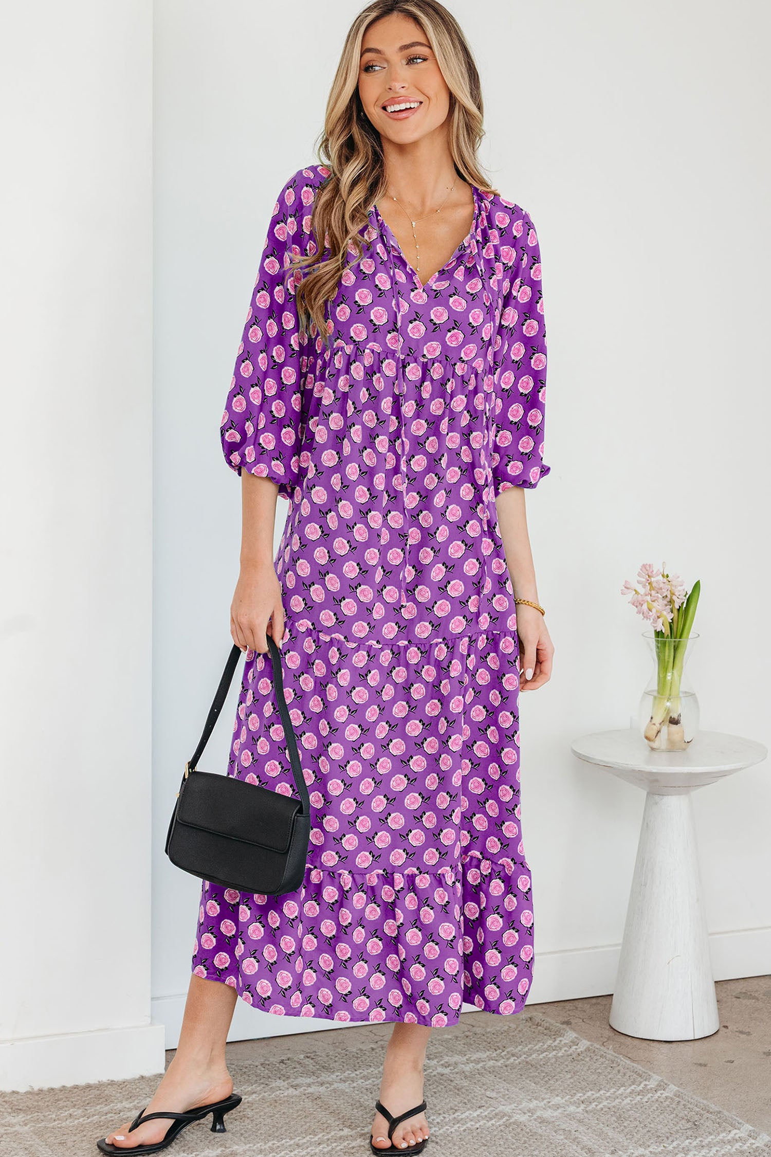 Sky Blue Boho Printed Half Sleeve Maxi Dress
