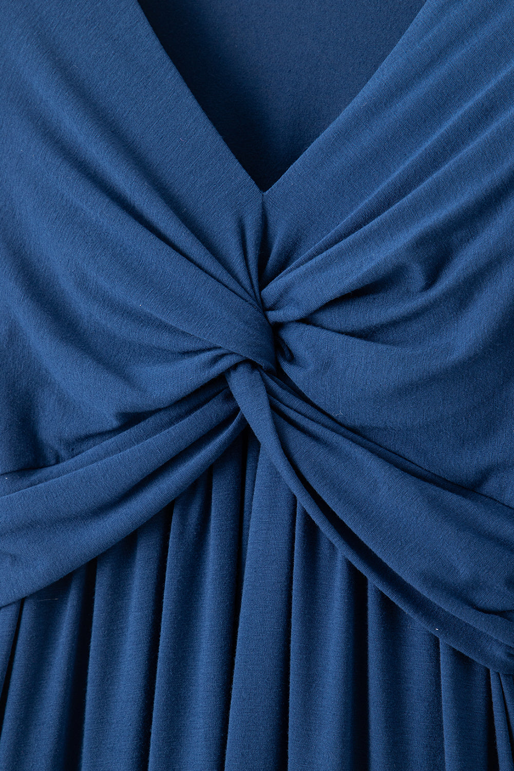 Sail Blue Solid Color Front Twist Puff Sleeve Ruffled Dress