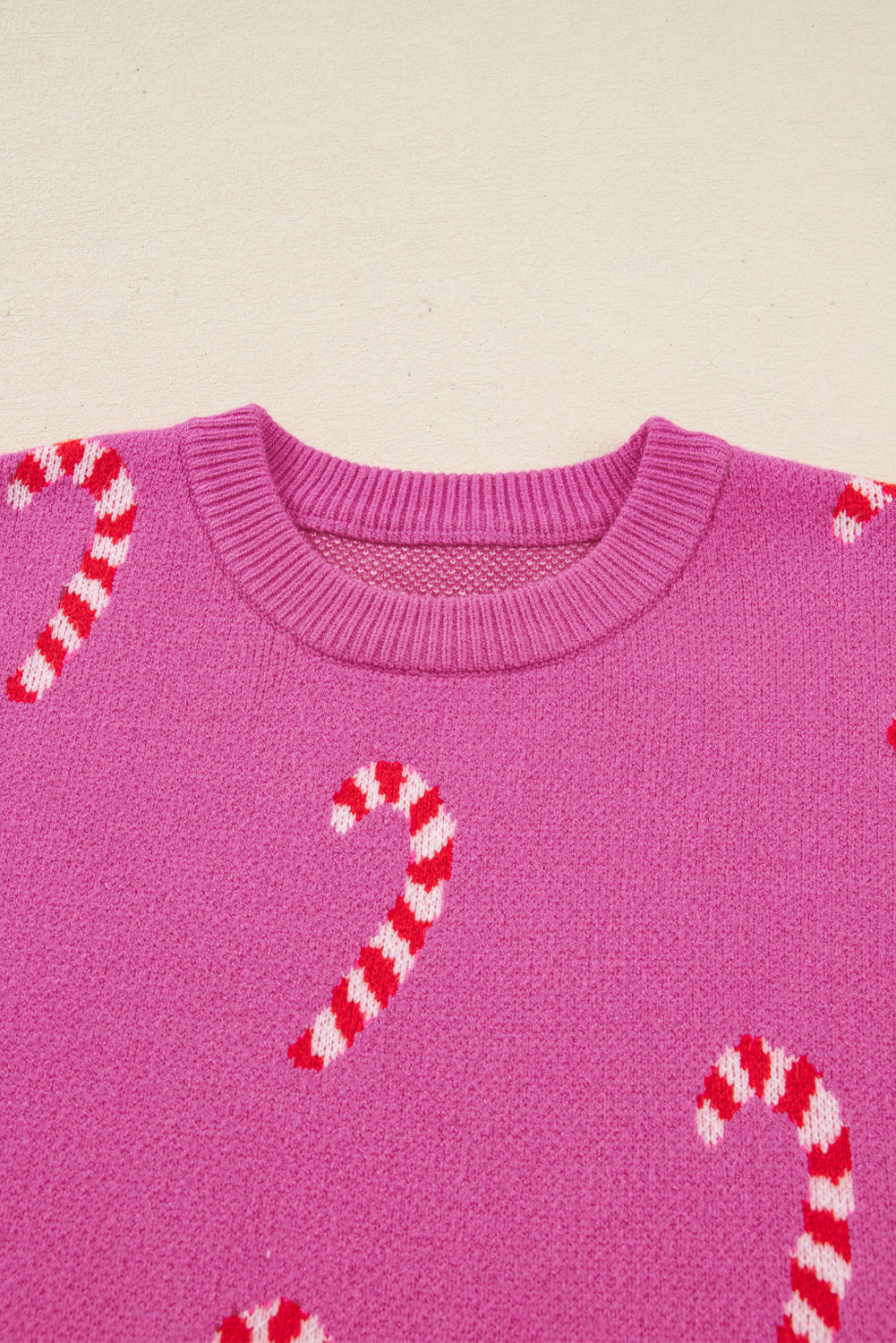 Dark Green Christmas Candy Cane Holiday Drop Shoulder Sweater