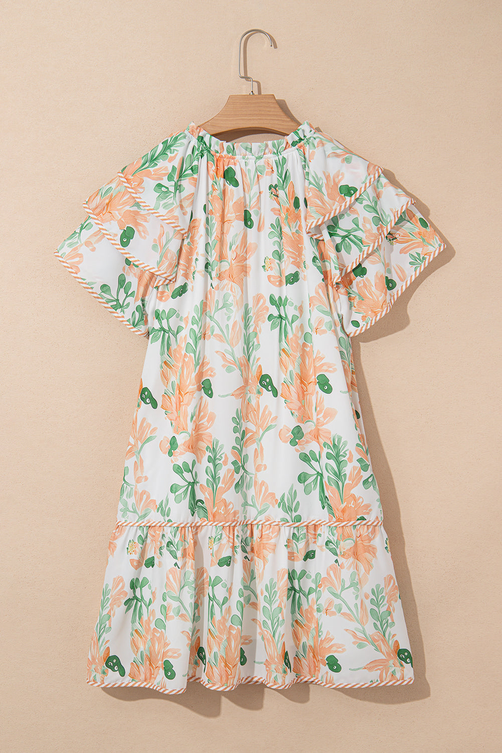 Pink Plus Size Floral Print Striped Detail Short Summer Dress