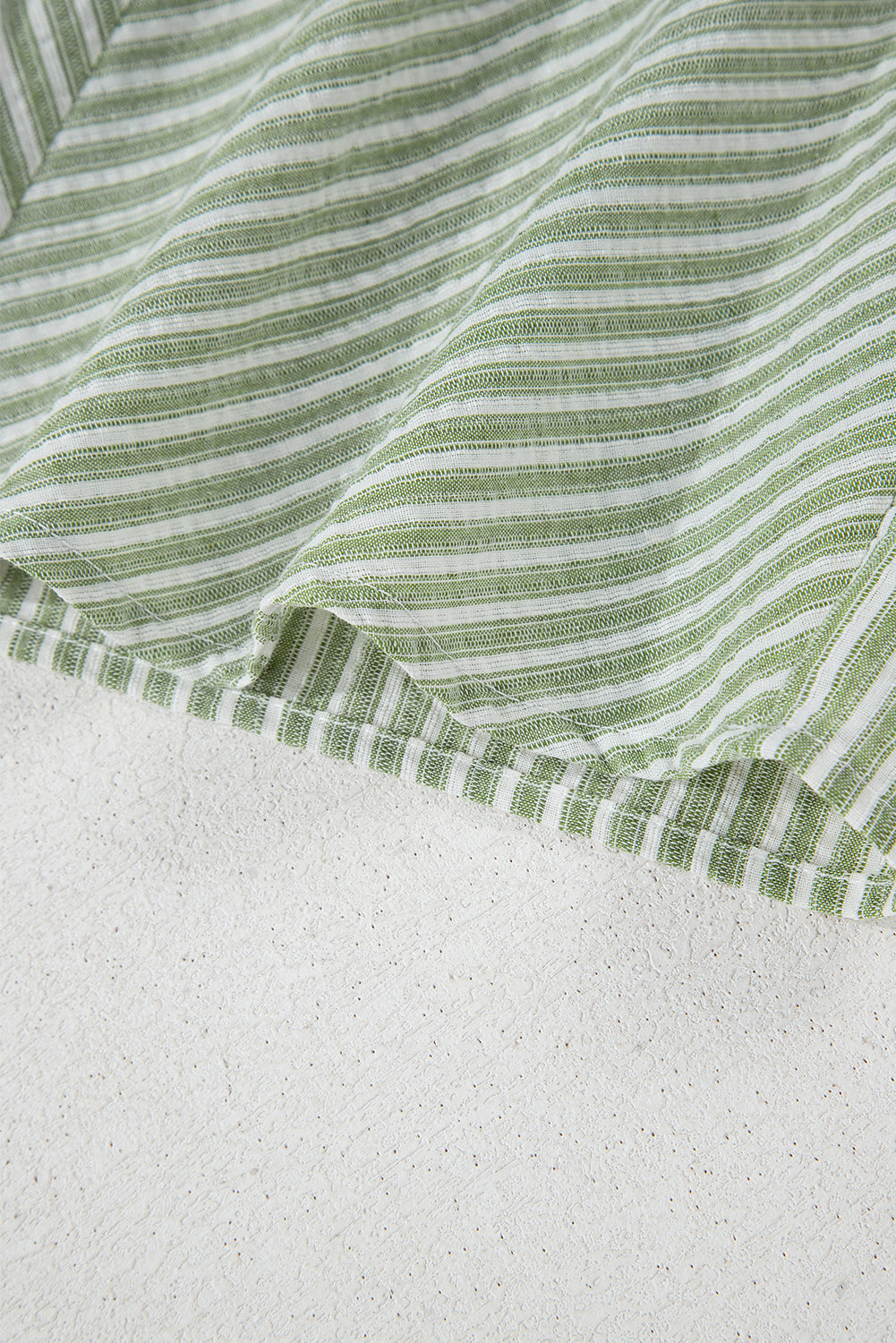 Green Stripe Textured Round Neck Short Puff Sleeve Blouse
