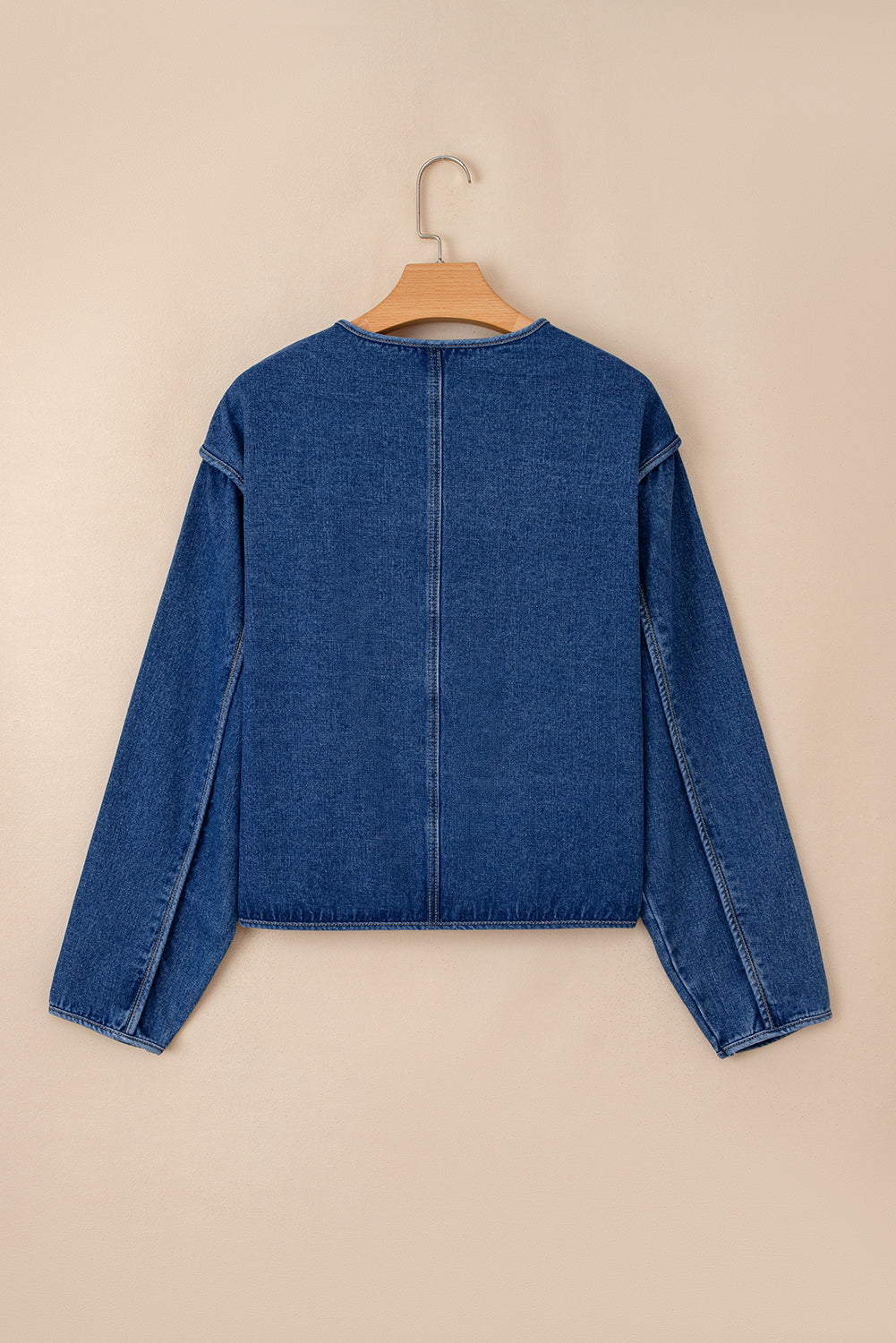 Sail Blue Vintage Fastening Big Patched Pockets Straight Cut Deep Wash Denim Jacket