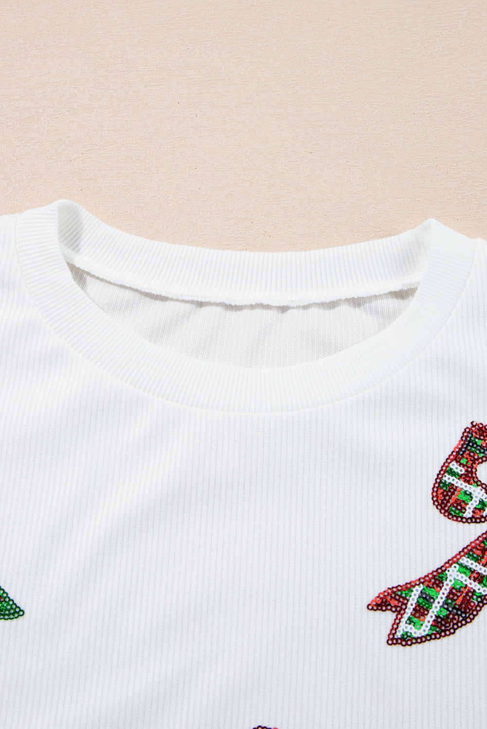 White Plaid Bowknot Pattern Corded Oversized Sweatshirt