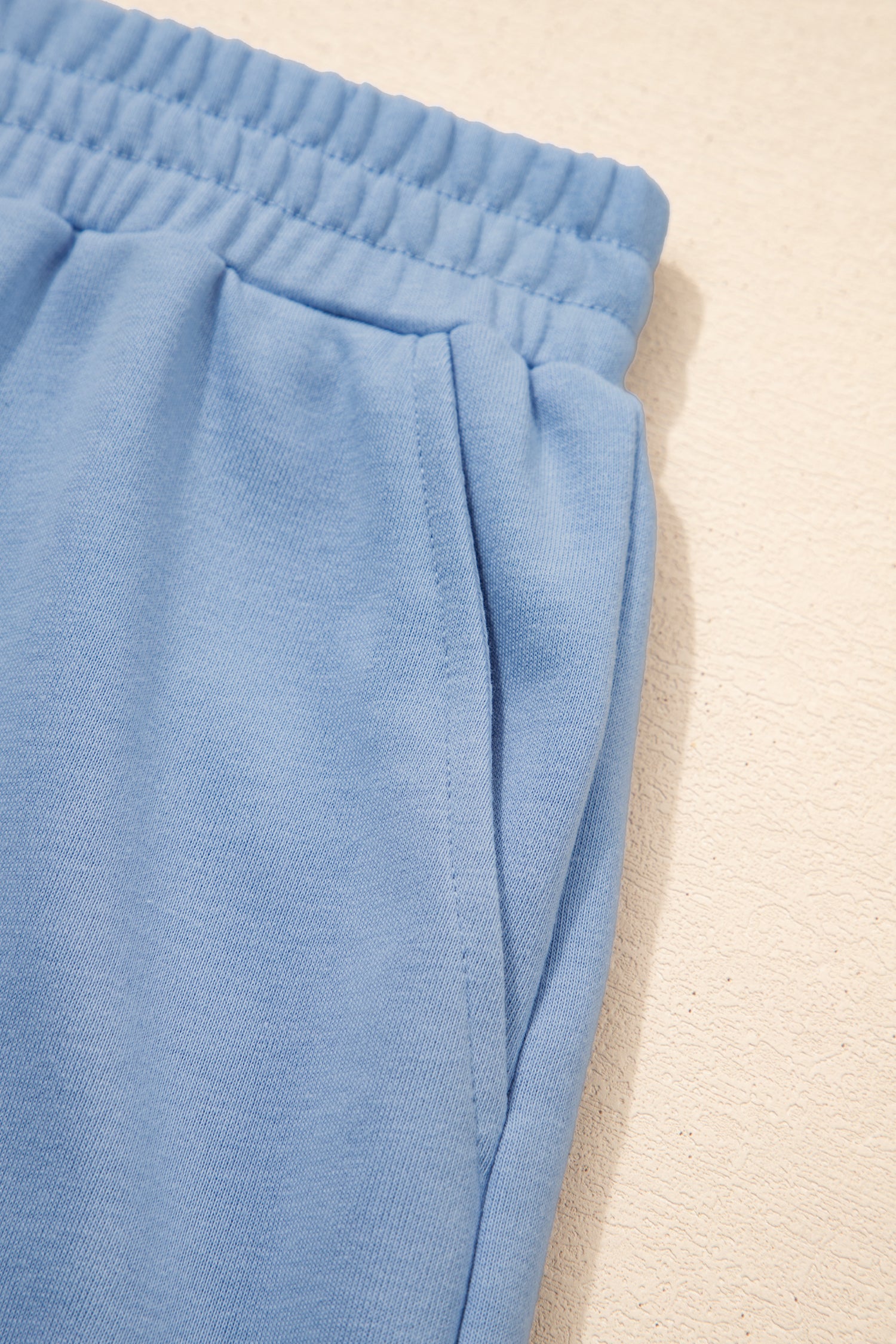 Mist Blue Solid Color Loose Tee Drawstring Wide Leg Pants 2pcs Outfit