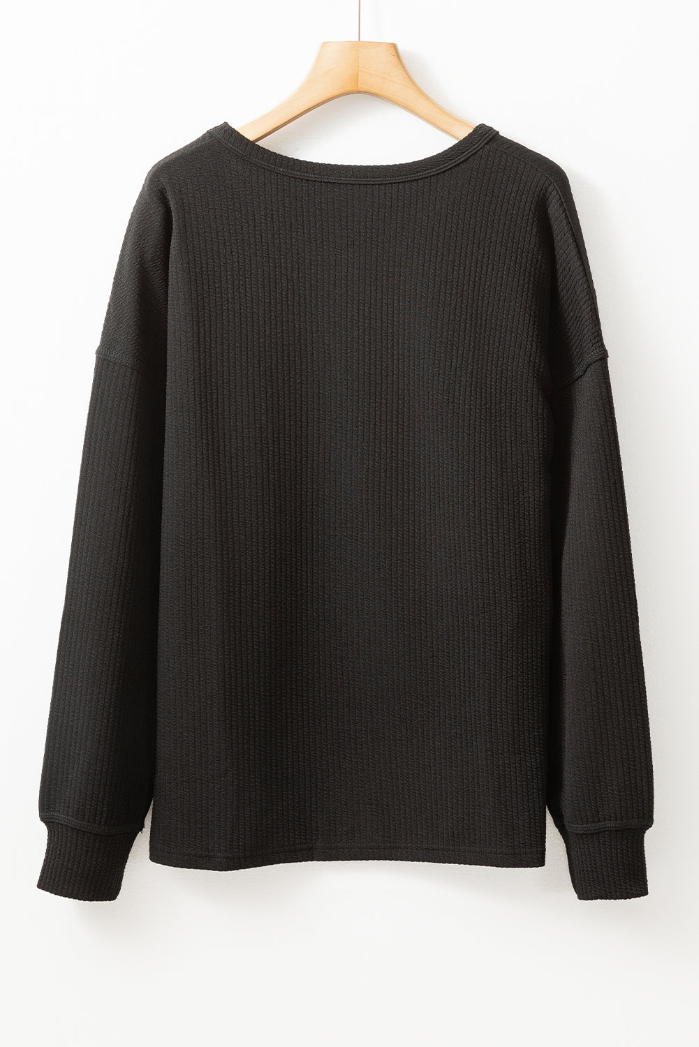 Clearly Aqua Solid Color Corded Drop Shoulder Long Sleeve Top