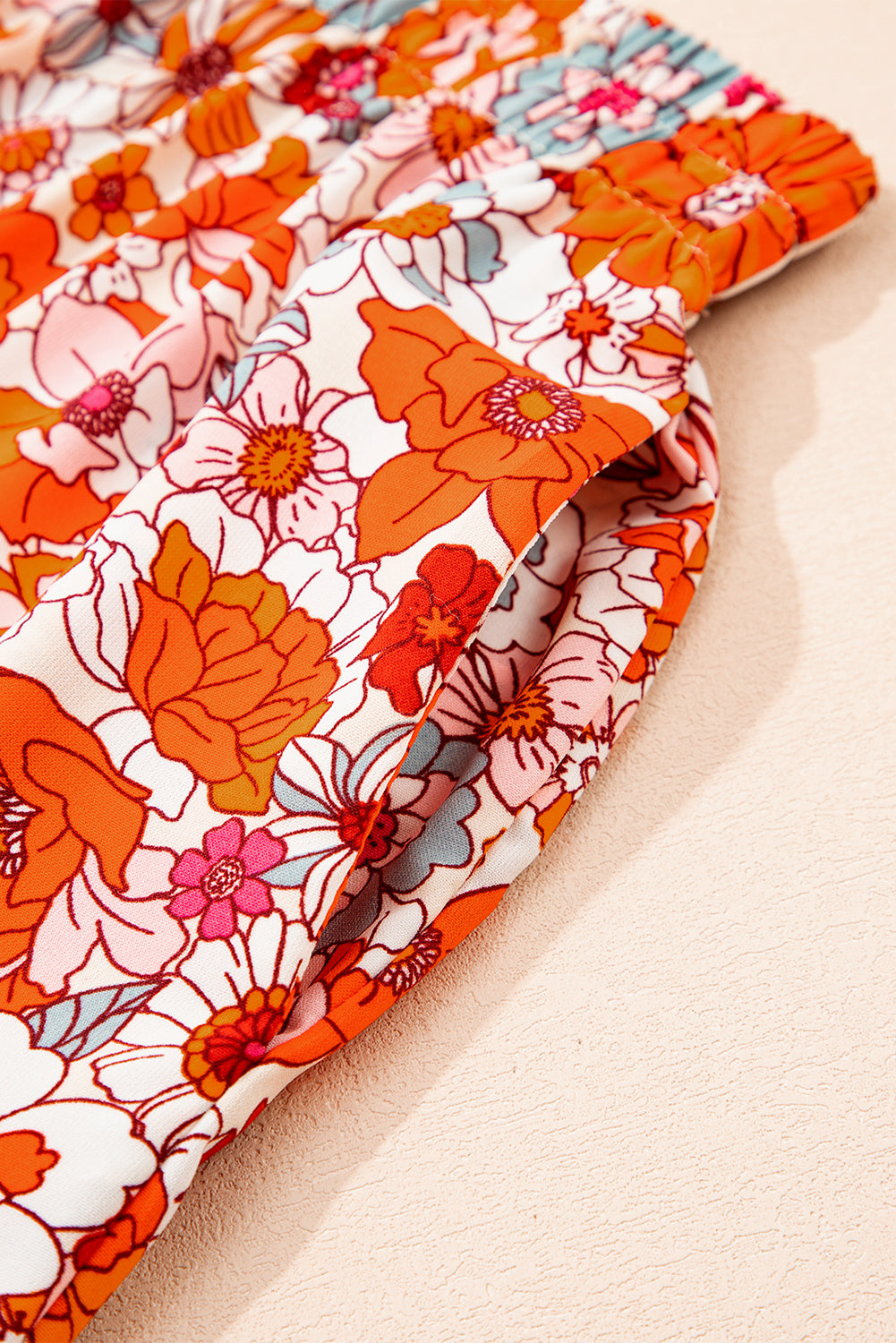 Orange Bohemian Floral Print Tiered Maxi Skirt with Split