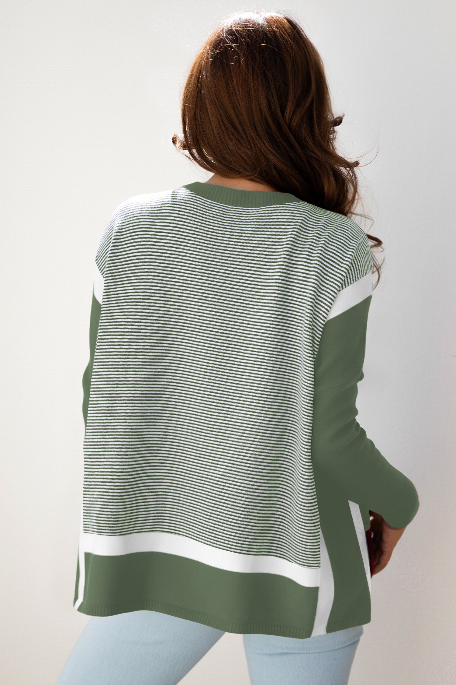 Blue Stripe Color Block Patchwork Dolman Oversize Tunic Sweater