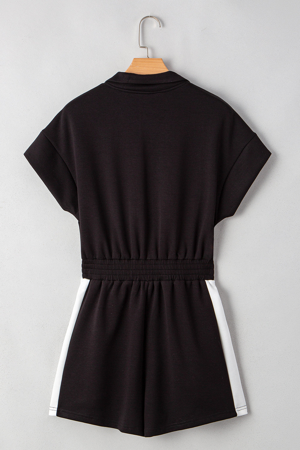 Black Contrast Zipped Stand Collared T Shirt and Short Set