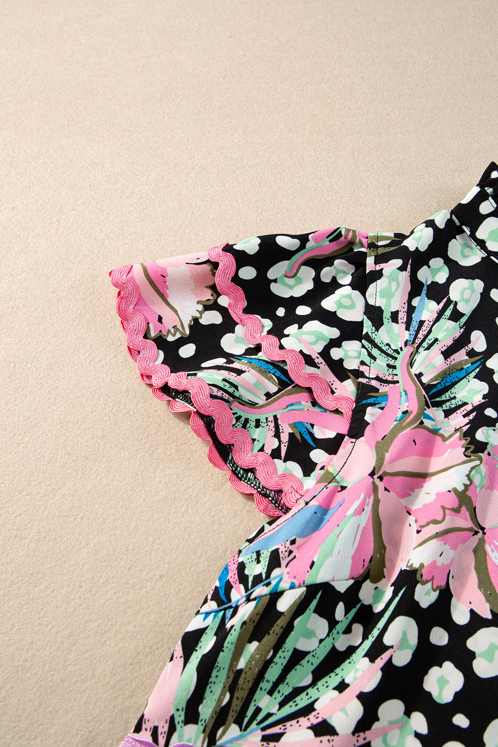 Pink Floral Ricrac Embellished Tiered Mini Dress