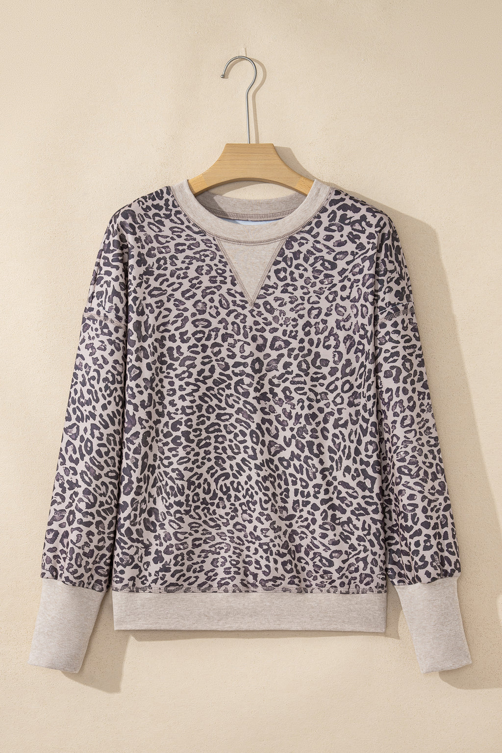 Brown Leopard Print Patchwork Crew Neck Sweatshirt