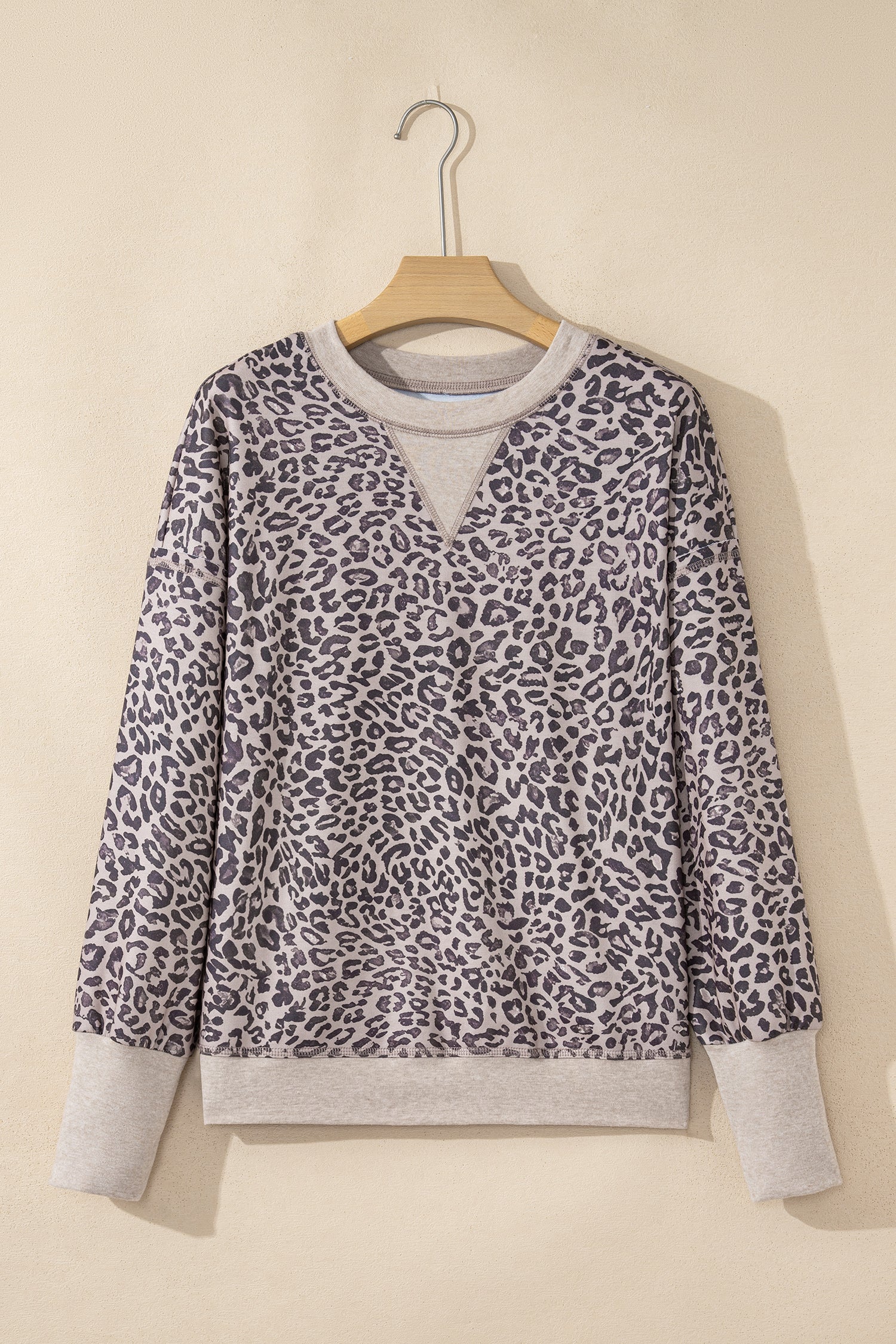 Brown Leopard Print Patchwork Crew Neck Sweatshirt