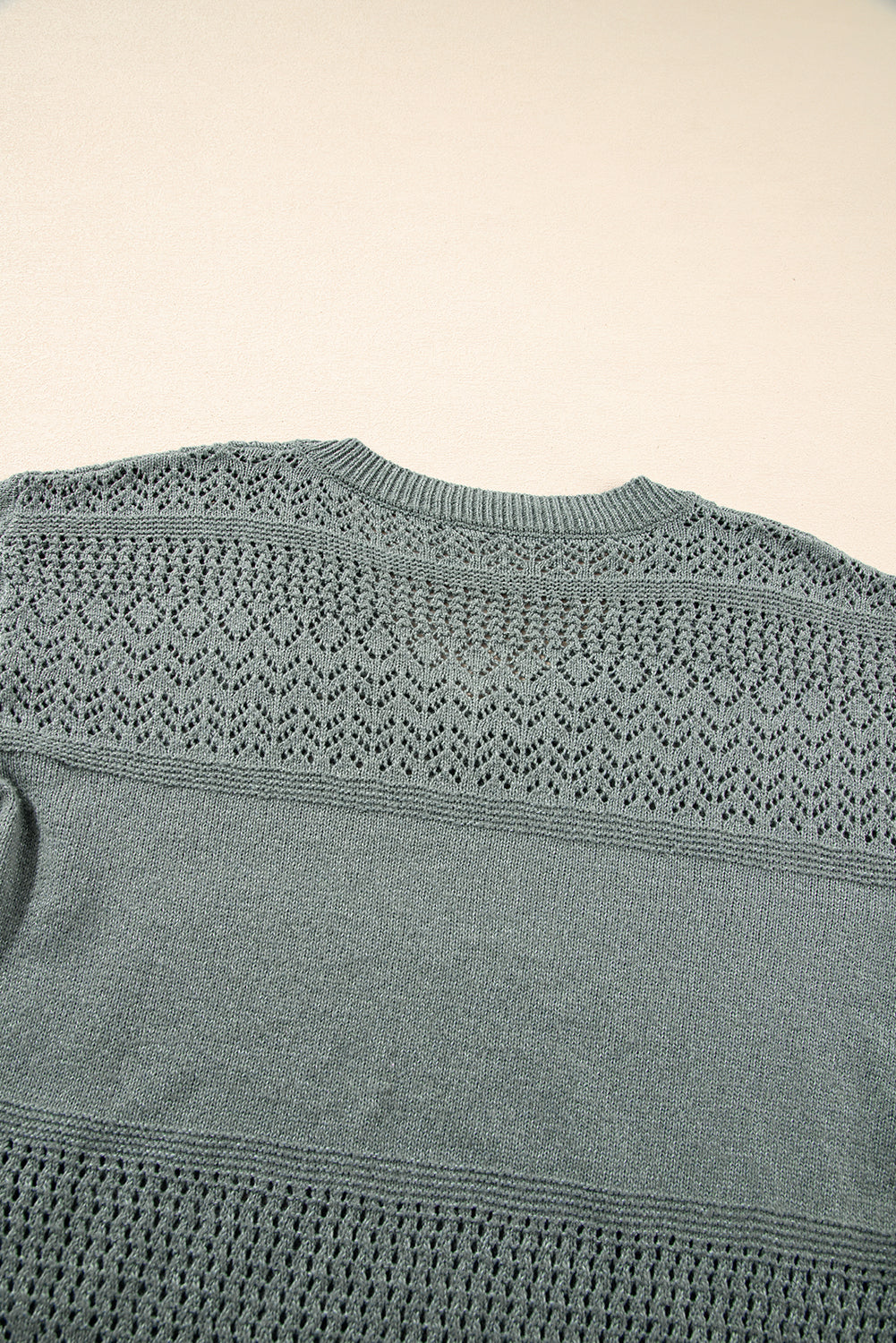 Sky Blue Eyelet Pattern Detail V Neck Drop Shoulder Sweater