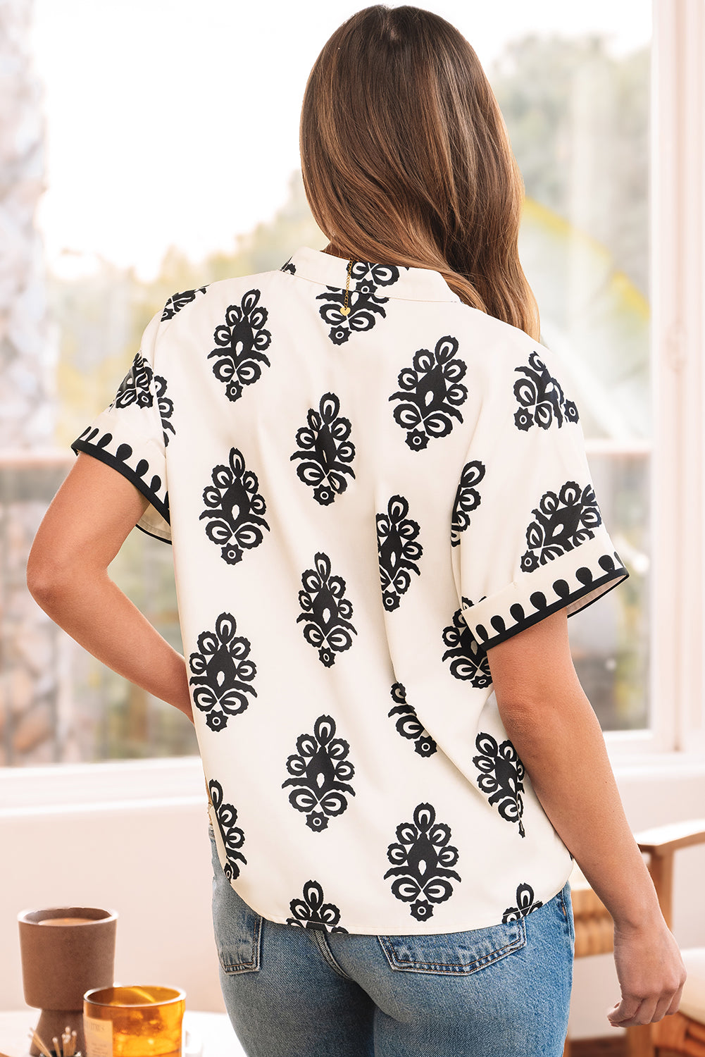 Beige Geometric Printed Sleeveless Hollowed Bowknot Back Mini Dress