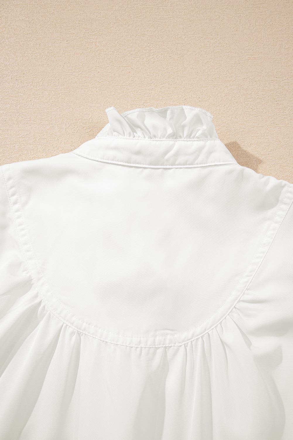 White Frilled Edge Half Button Stand Neck Bubble Sleeve Blouse