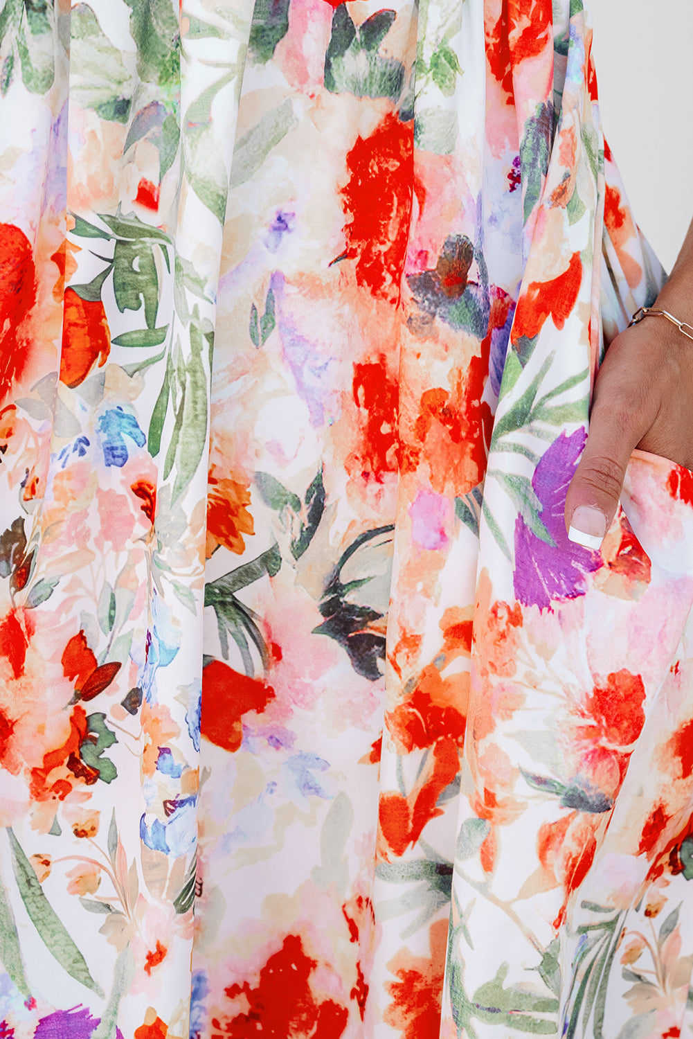 Pink Floral Double Ruffle Sleeve V Neck High Waist Mini Dress