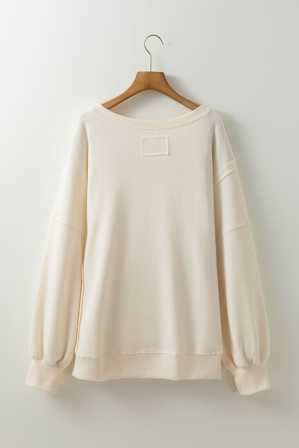 White Waffle knit Bishop Sleeve Split Oversized Top