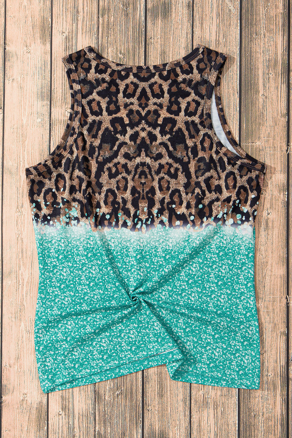 Light Blue Bleached Leopard Tie-dye Print Tank Top