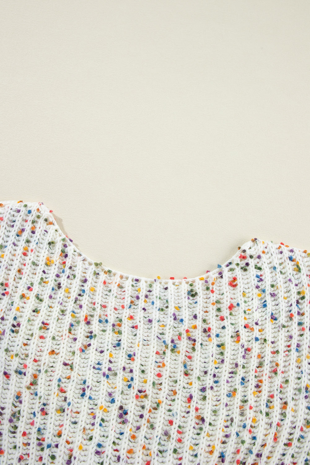 White Confetti Rib Knit Long Sleeve Cardigan