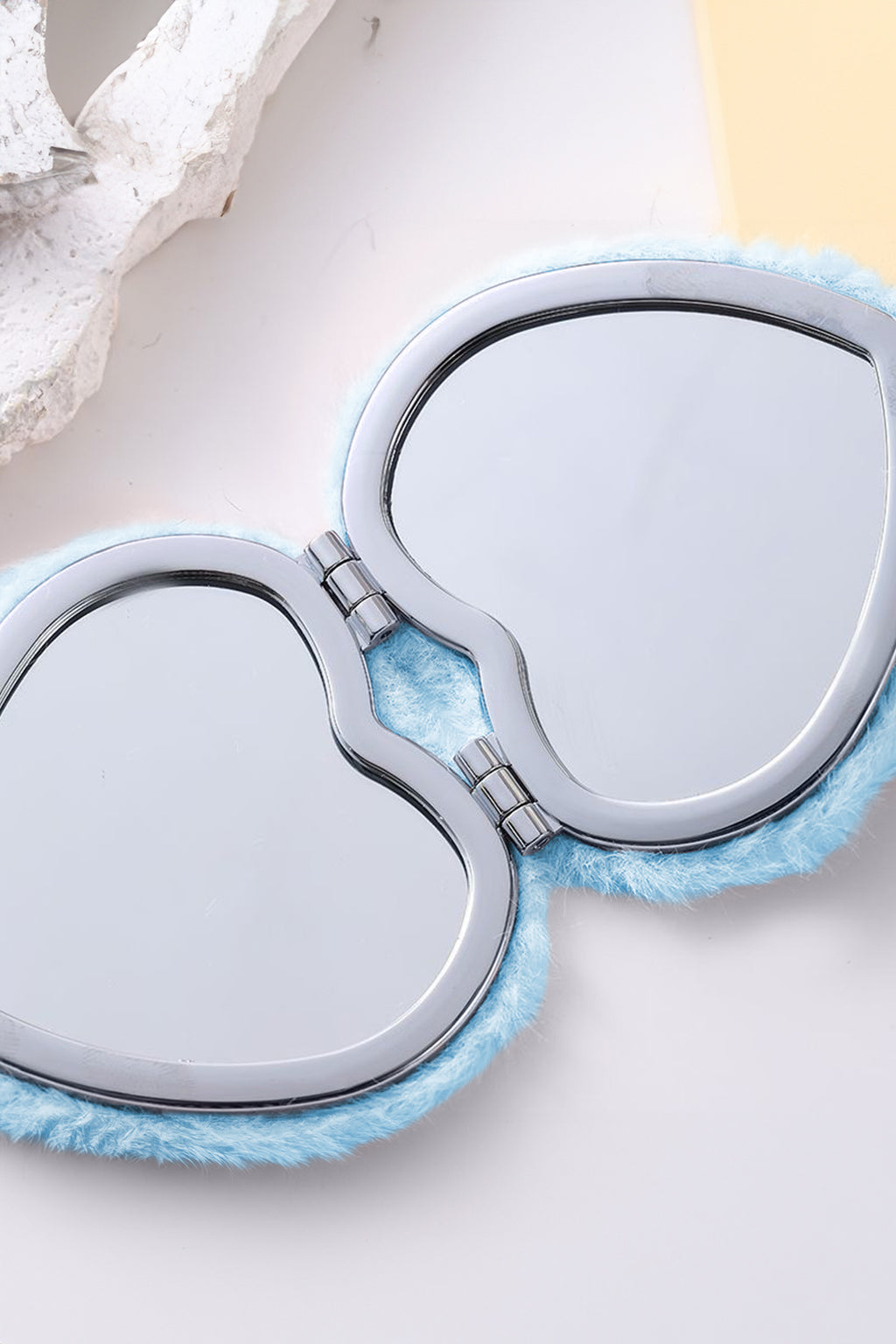 Pink Heart Shape Double Sides Fluffy Cute Mini Cosmetic Mirror