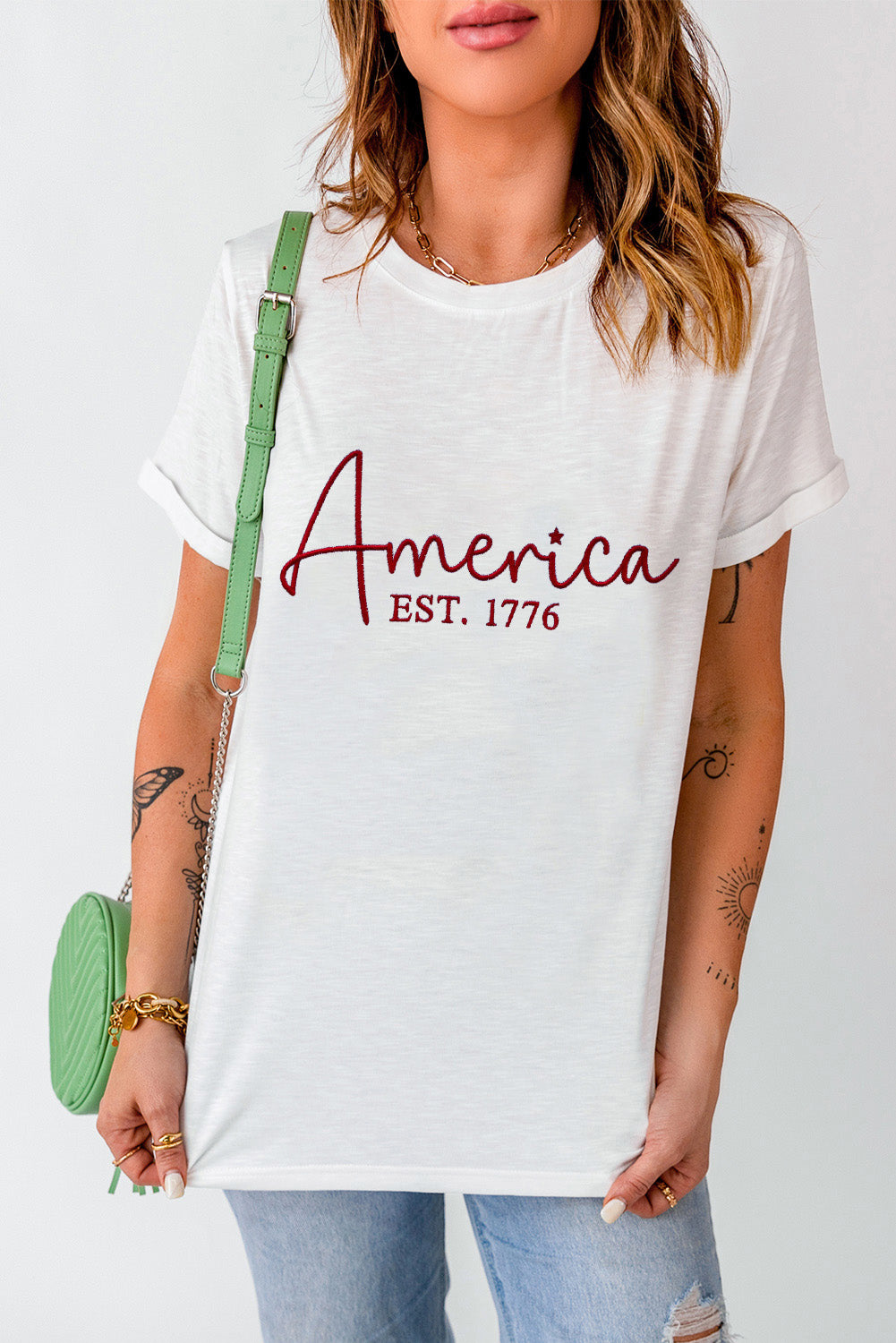 White July 4th Celerbration Bowknot Firework Graphic Tee