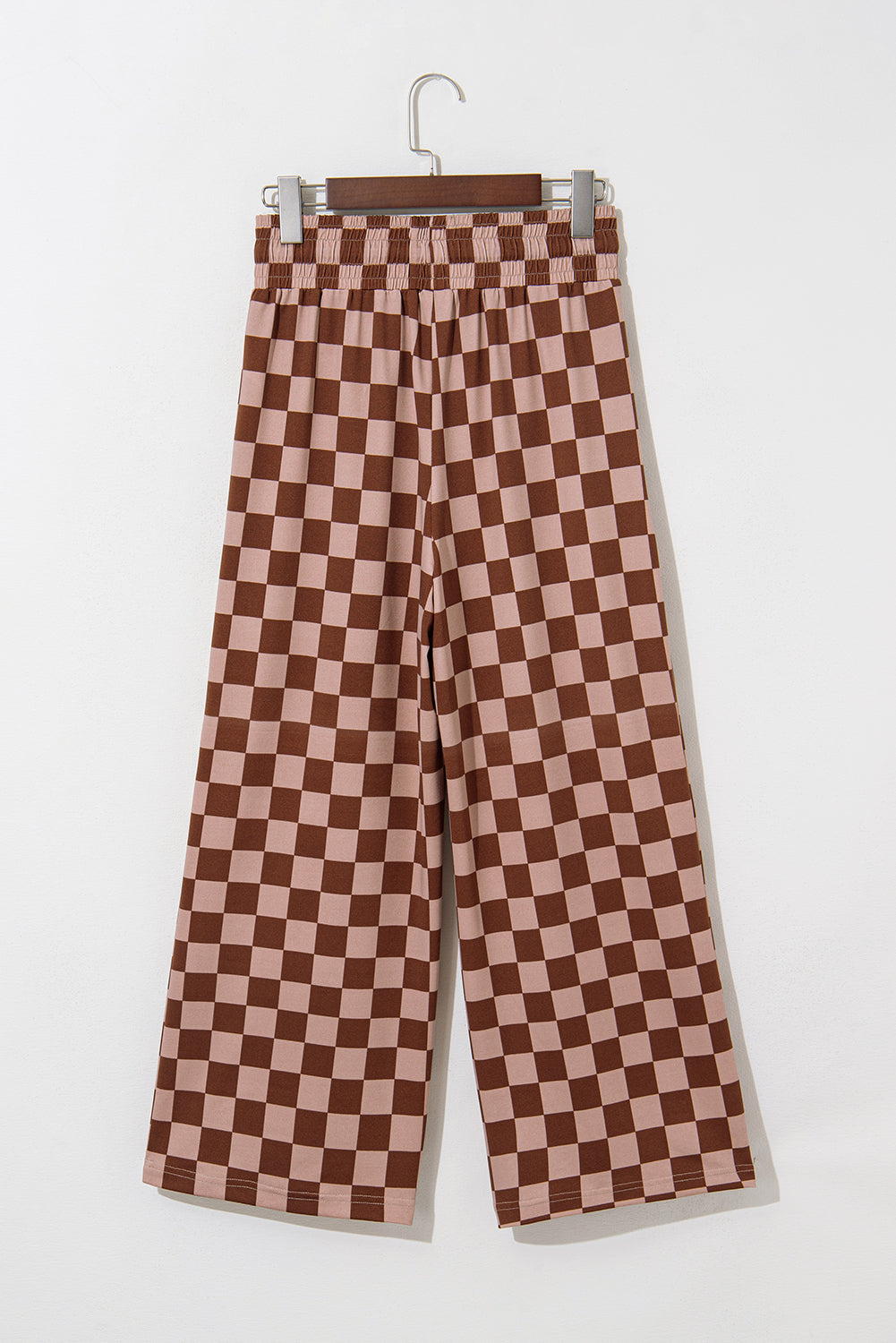 Khaki Checkered Elastic High Waist Loose Casual Pants