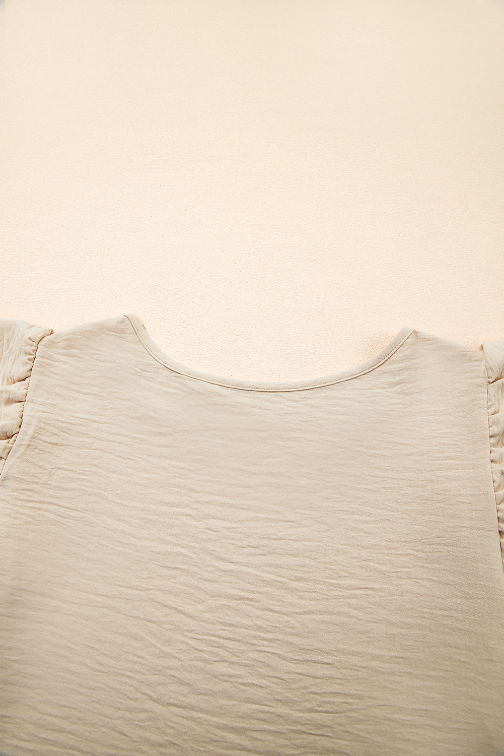 Clearly Aqua Solid Color Ruffled Short Sleeve Casual Blouse