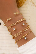 Gold Leaves Heart Shape Rhinestone Inlay Adjustable Bracelet Set