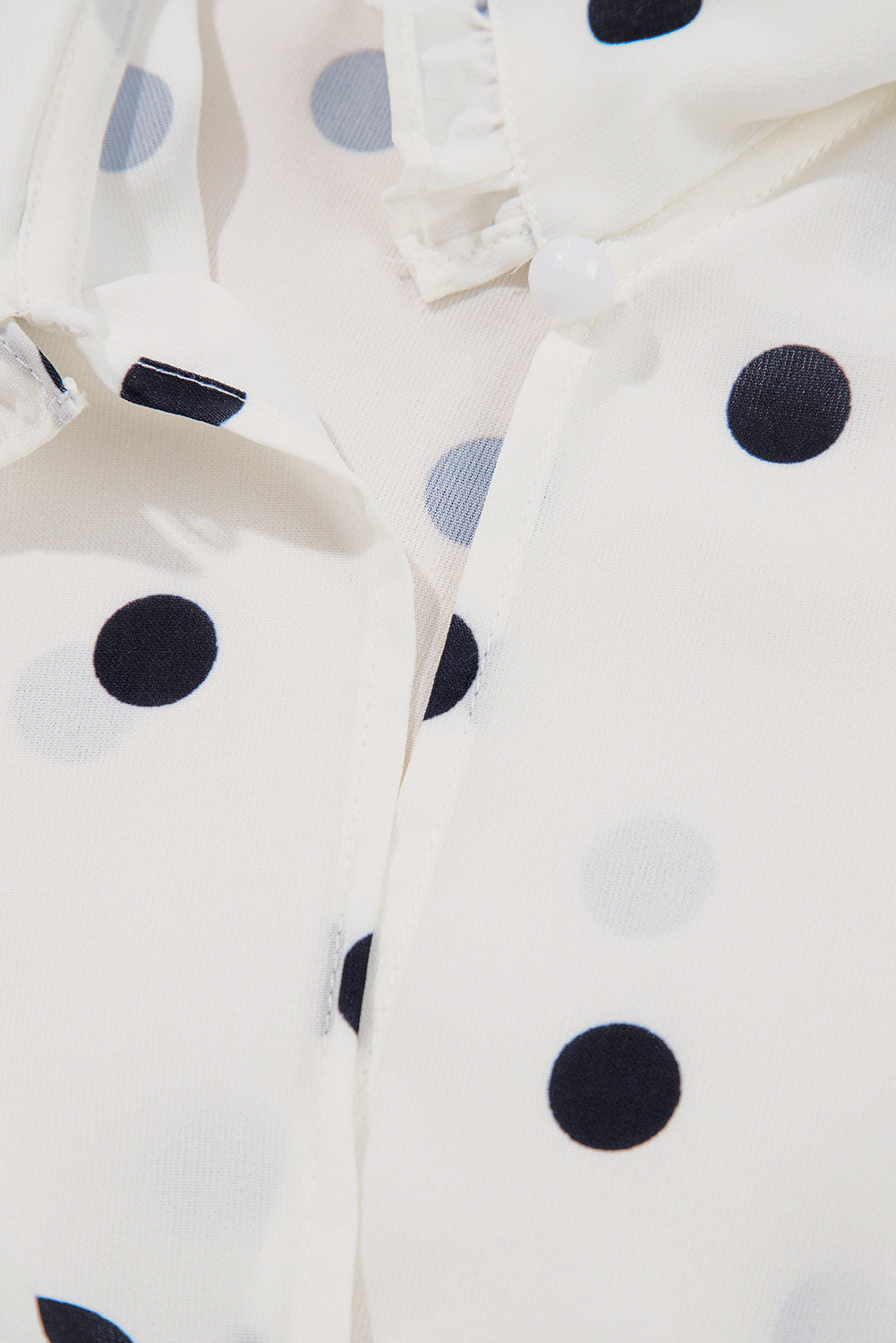 White Polka Dot Collared Lace up Font Puff Sleeve Peplum Top