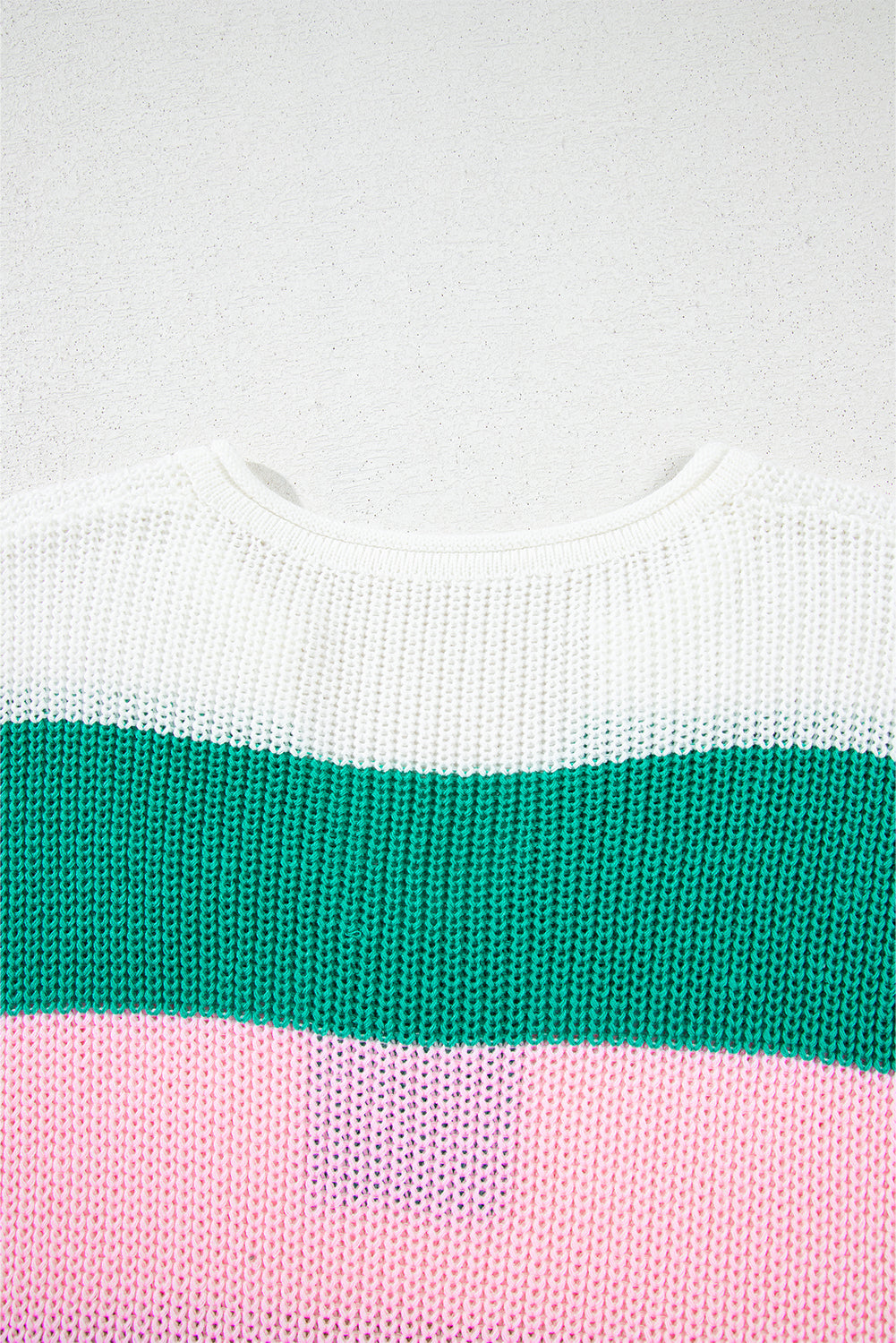 Pink Color Block Notch V Neck Sweater T Shirt