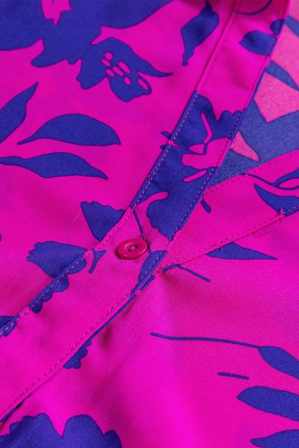 Rose Floral Print Collared Button Neckline Flutter Sleeve Blouse