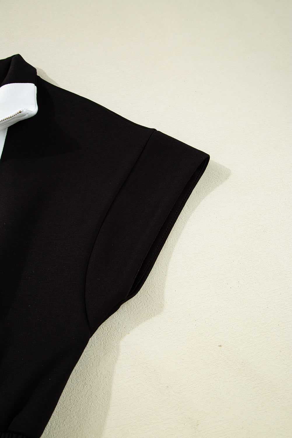 Black Contrast Zipped Stand Collared T Shirt and Short Set