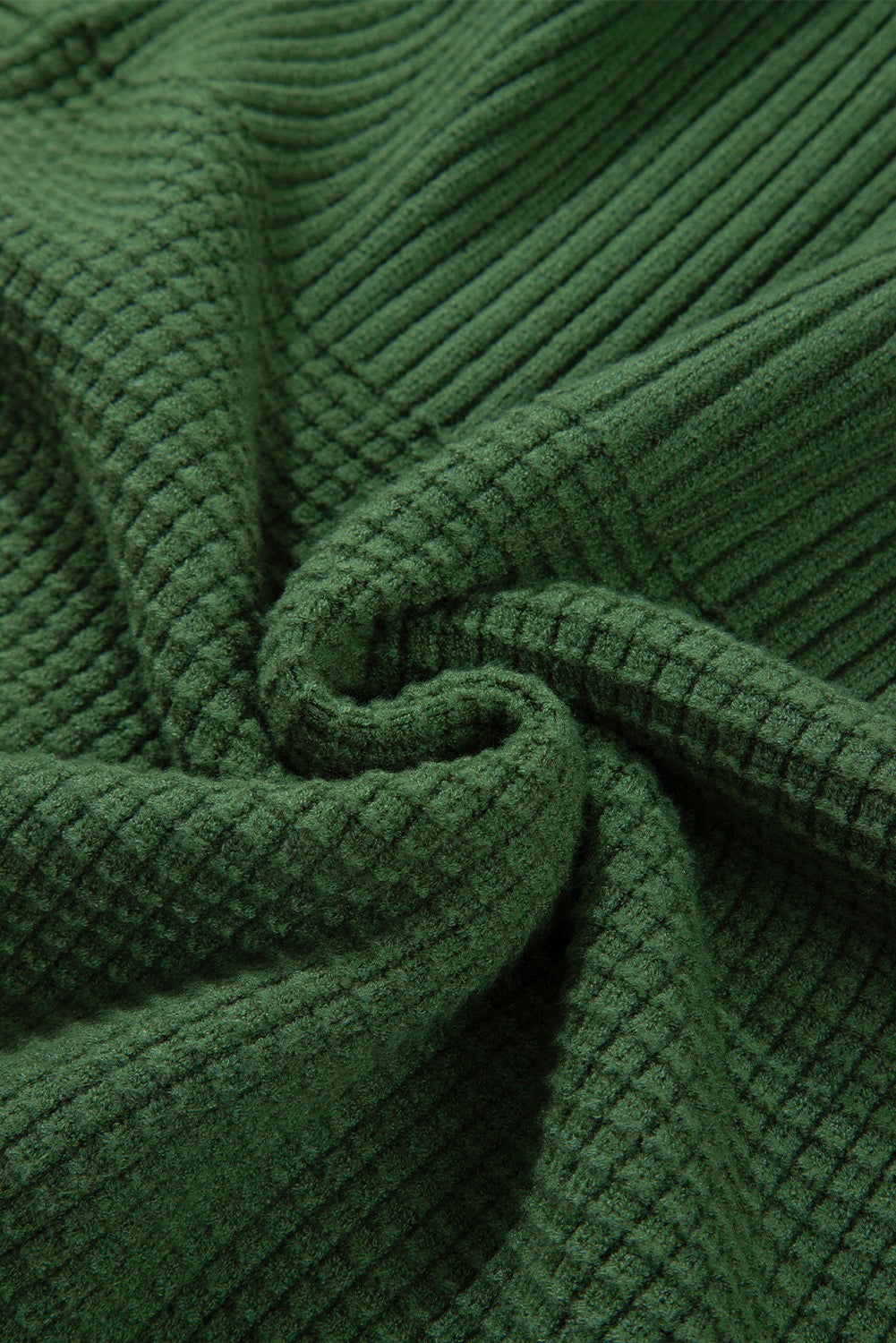 Vineyard Green Solid Color Mixed Textured Knitted Crew Neck Sweater