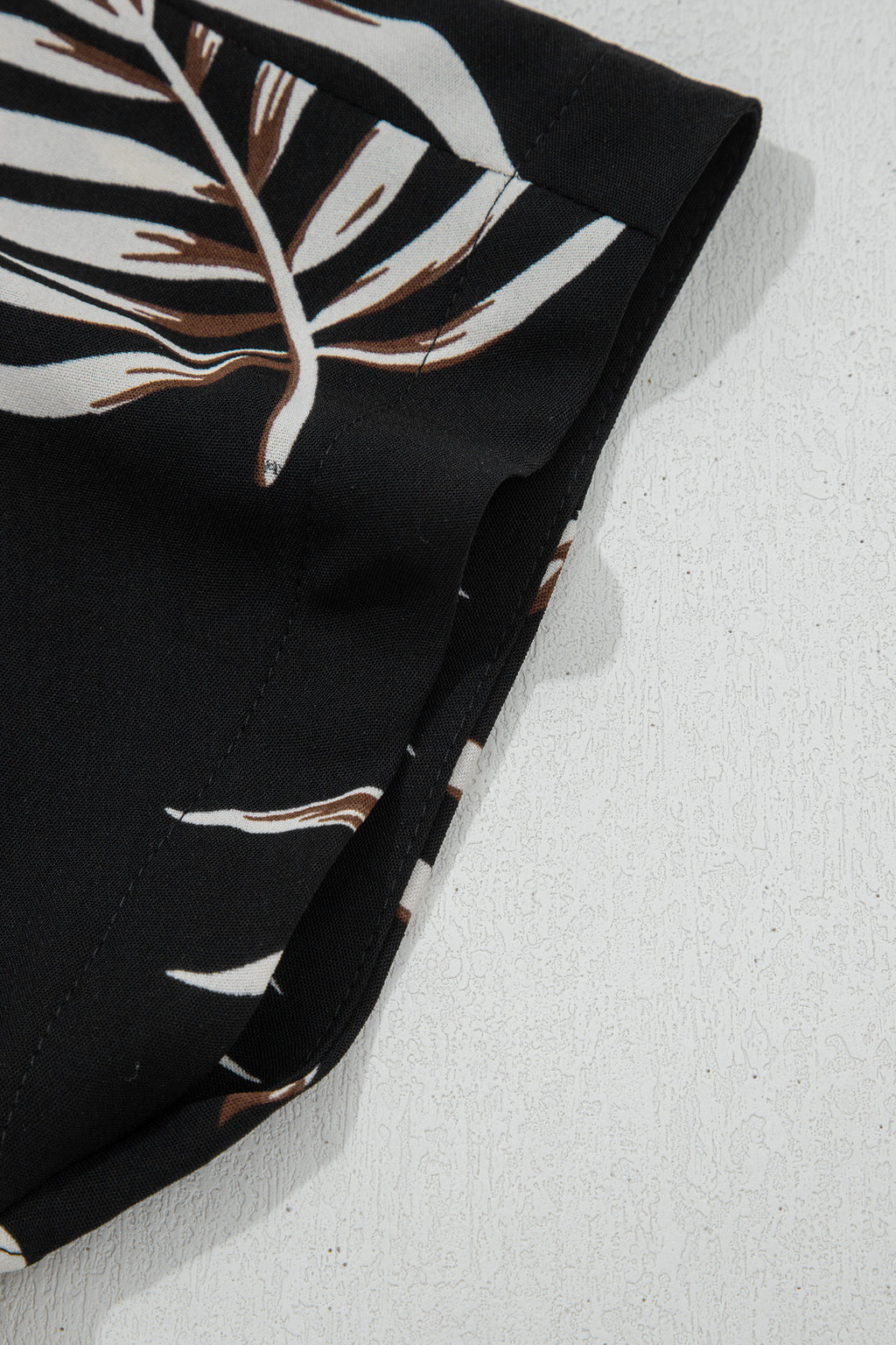 Black Tropical Printed Short Sleeve Beach Coverup Shirt Dress