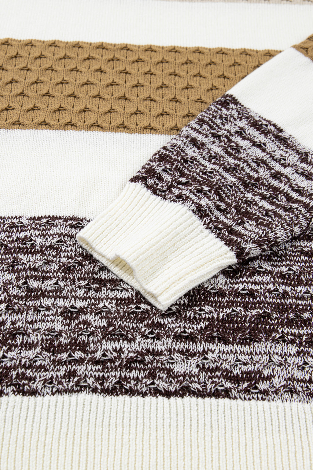 Green Mixed Texture Knit Striped Color Block Loose Sweater