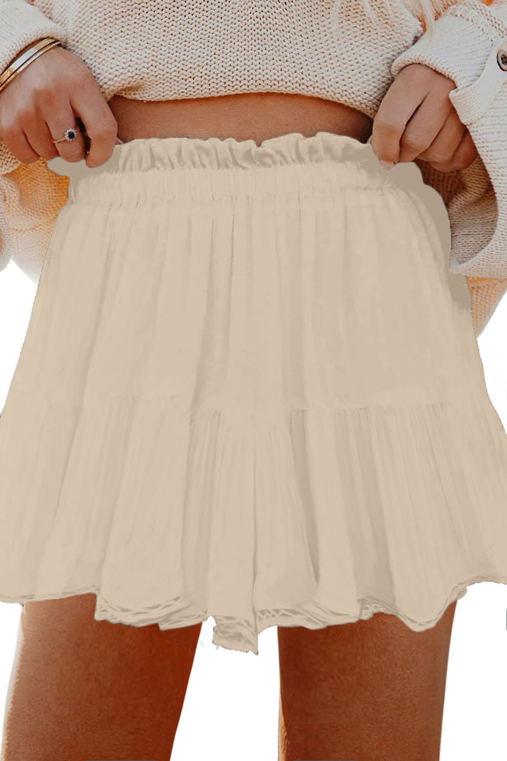 Navy Blue Plus Size Frilled Elastic Waist Lace Trim Boho Ruffled Shorts